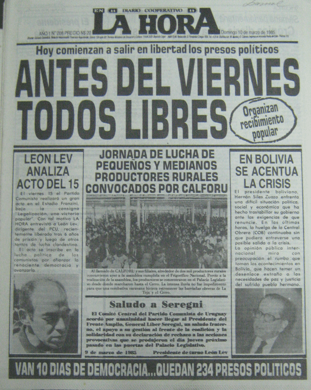 capa de jornal. Conteúdo Ditadura no Uruguai