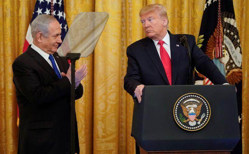 Donald Trump e Netanyahu em entrevista coletiva. Conteúdo Plano de paz israel e palestina