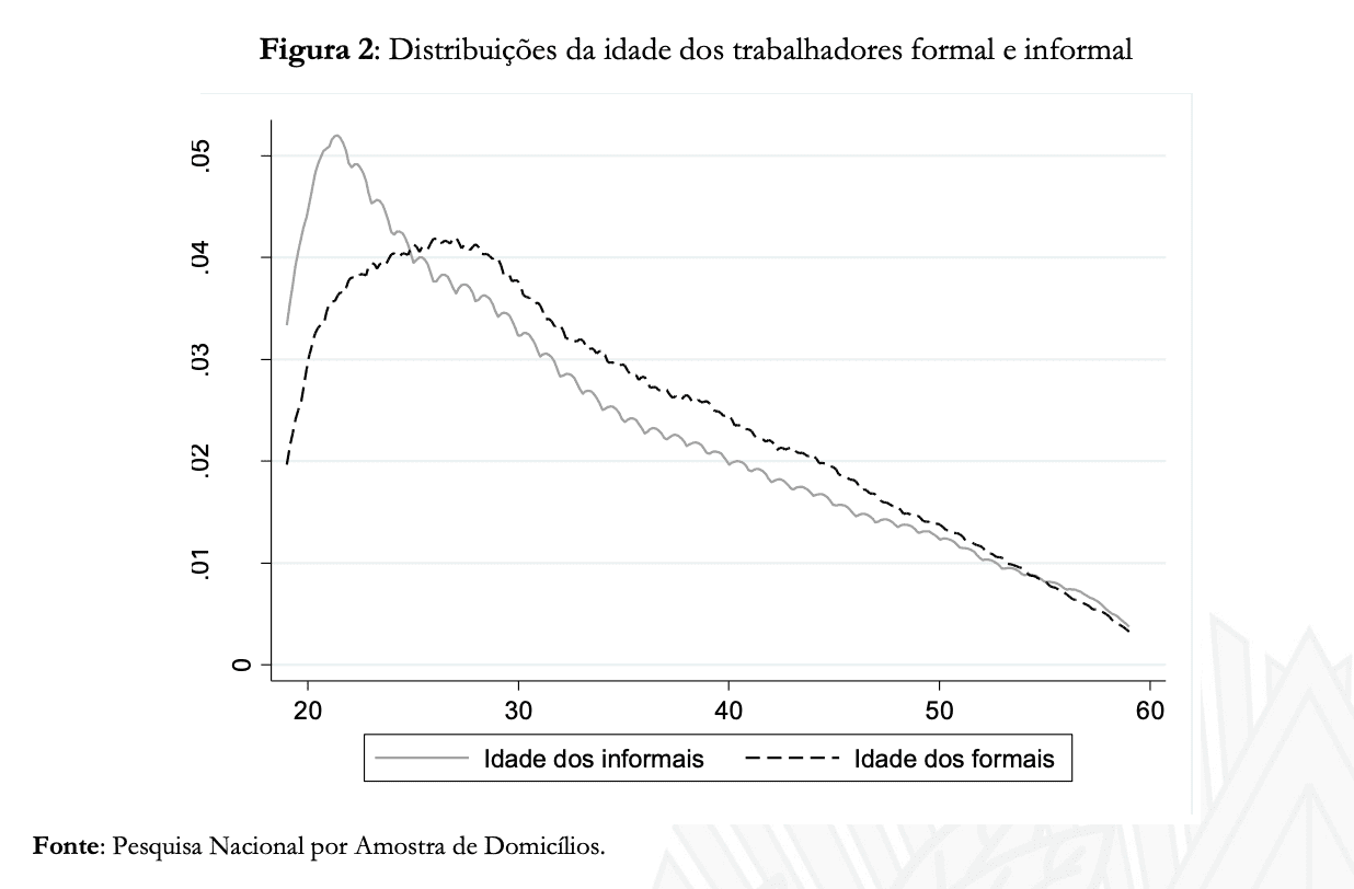 Gráfico da Pesquisa Nacional por Amostra de Domicílios que mostra que a maior parte dos trabalhadores informais no Brasil são jovens.